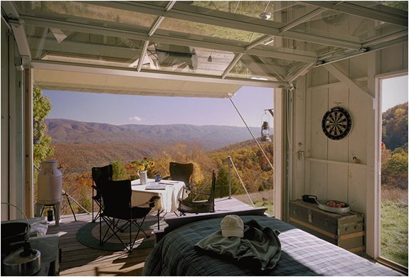 The Shack at Hinkle Farm - West Virginia - Weekend Retreat - Broadhurst Architects Inc - Garage Door Open - Humble Homes