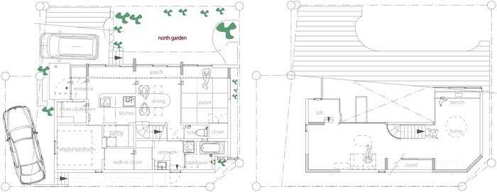 North Garden House - Small House - y+M - Tokushima Japan - Floor Plan - Humble Homes