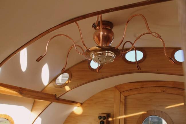 Dave Moult - Steampunk Teardrop Trailer - Interior Chandalier - Humble Homes