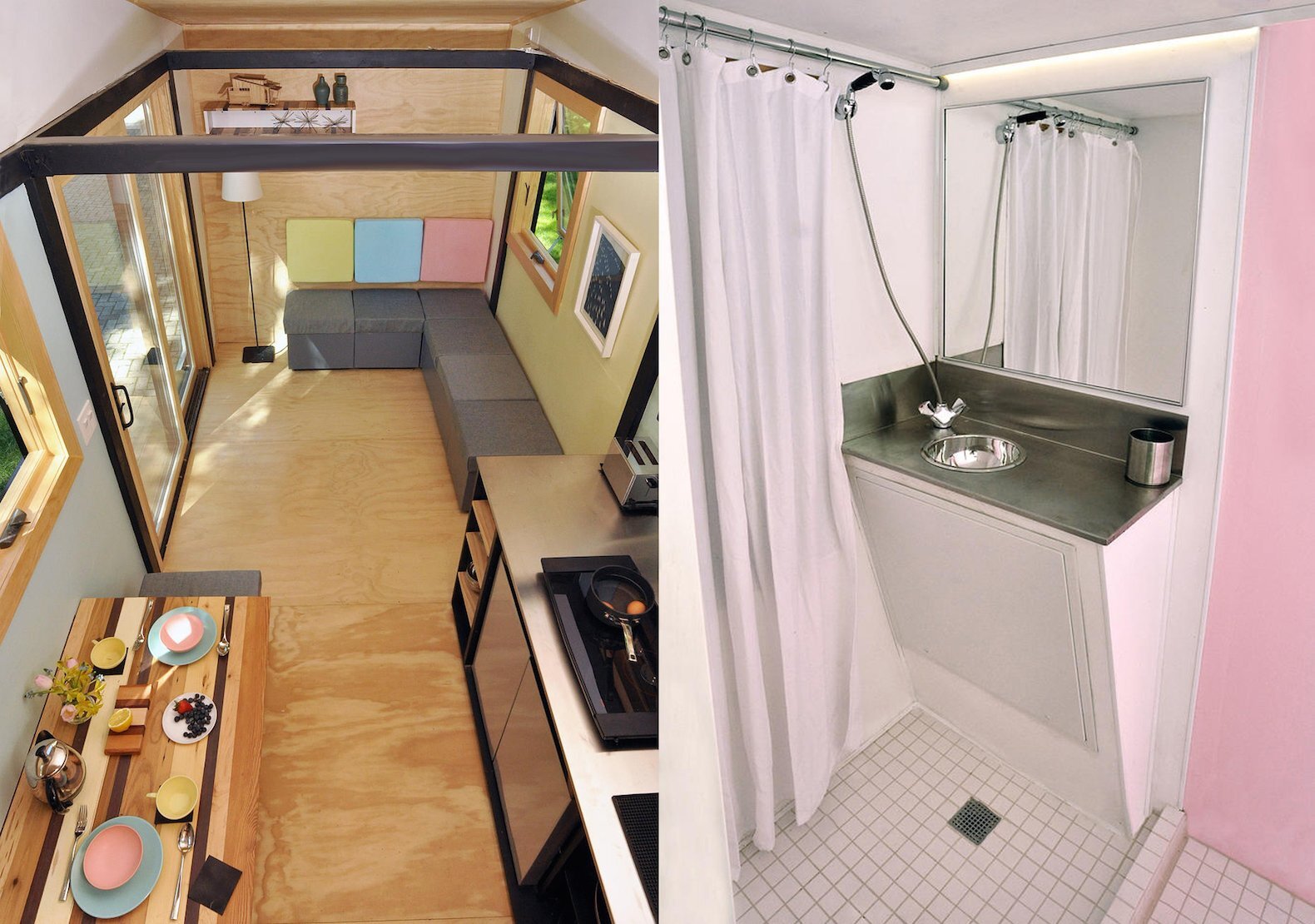 Tiny House - Toybox Tiny House - Frank Henderson and Paul Schultz - Illinois - Bathroom and Living Area - Humble Homes