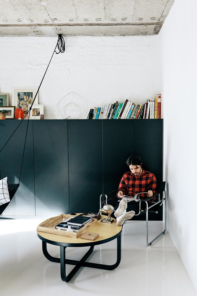 Black and White Apartment - Small Apartment - Crosby Studios - Russia - Reading Area - Humble Homes