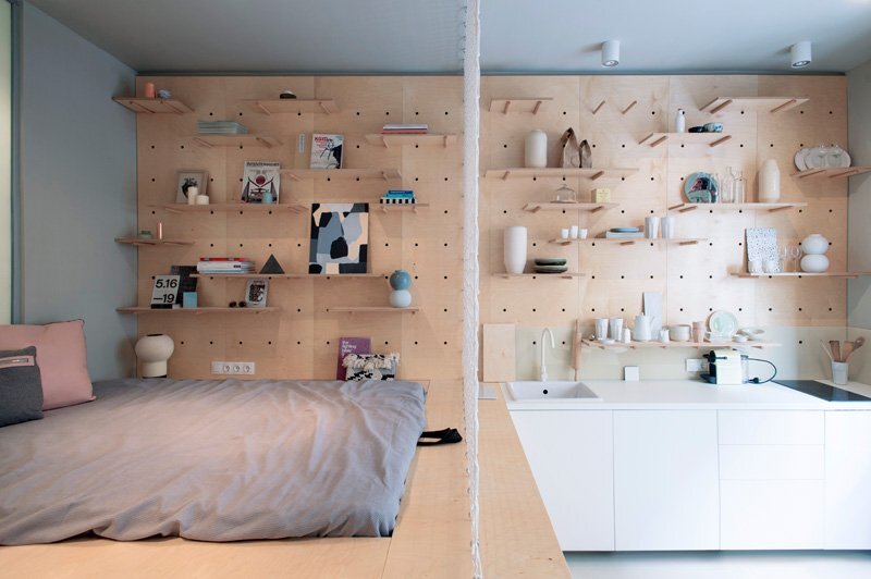 Tiny Apartment - POSITION Collective - Budapest - Kitchen and Bedroom - Humble Homes