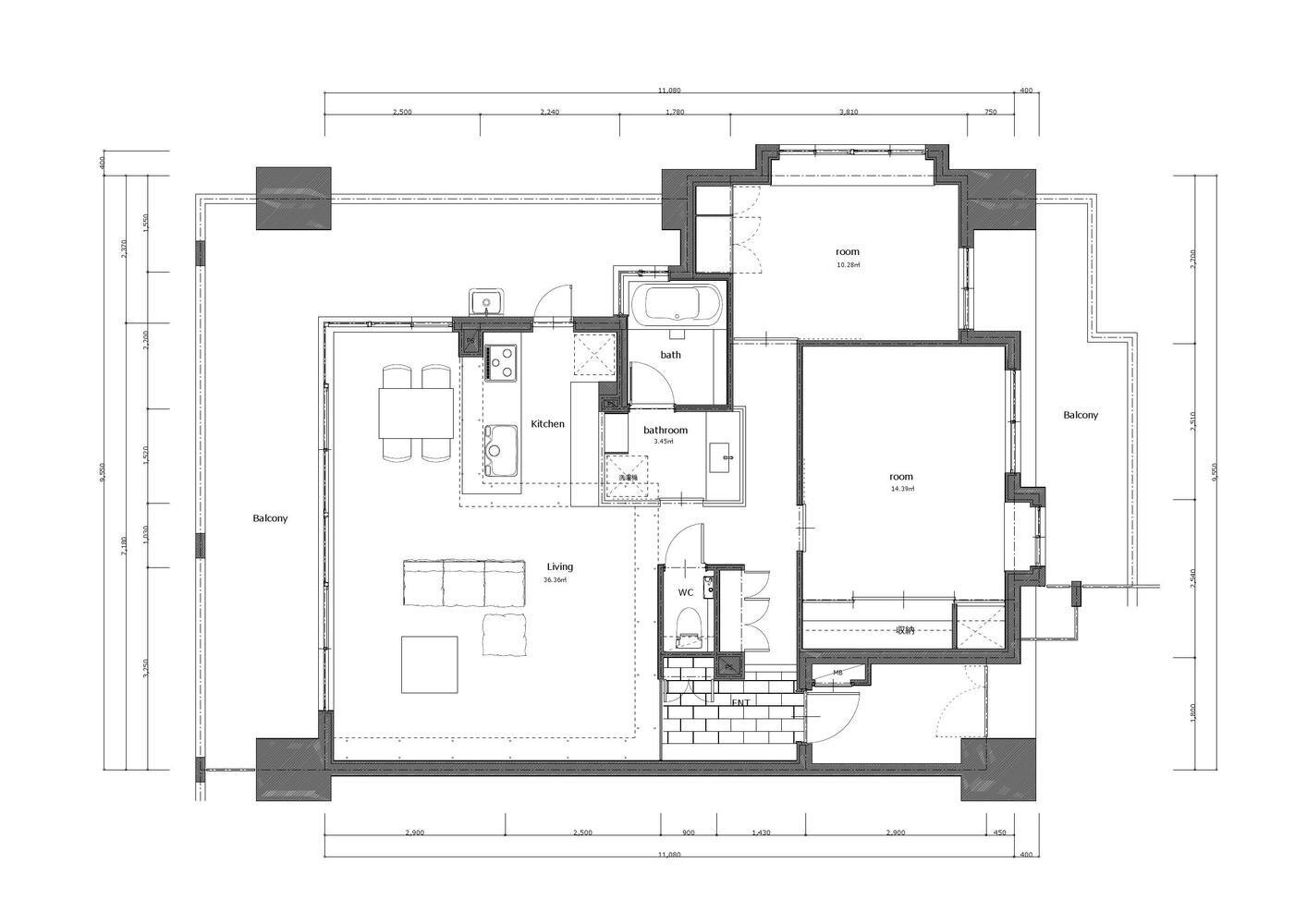 Nionohama Apartment House Renovation - ALTS Design Office - Japan - Floor Plan - Humble Homes